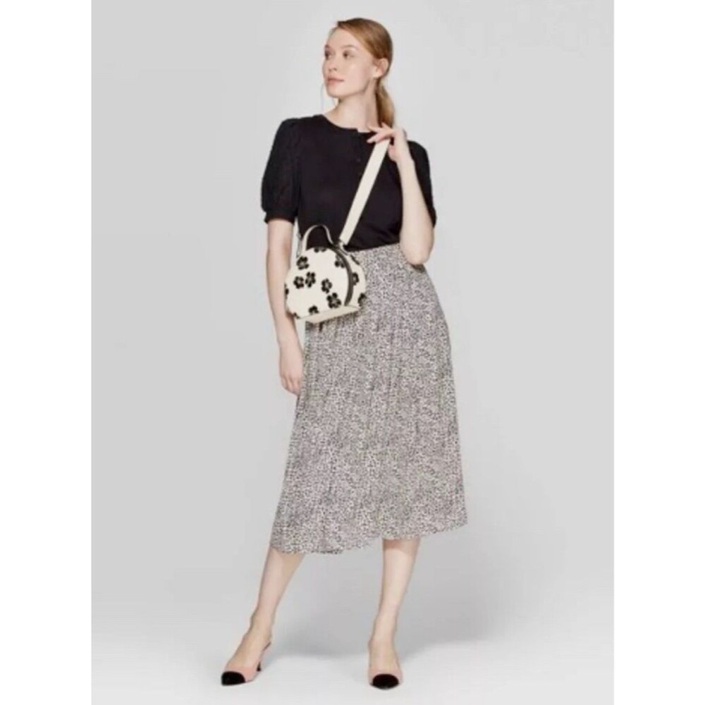 Who What Wear A-Line Pleated Midi Skirt Plus Size 18W Leopard Print Lined Black